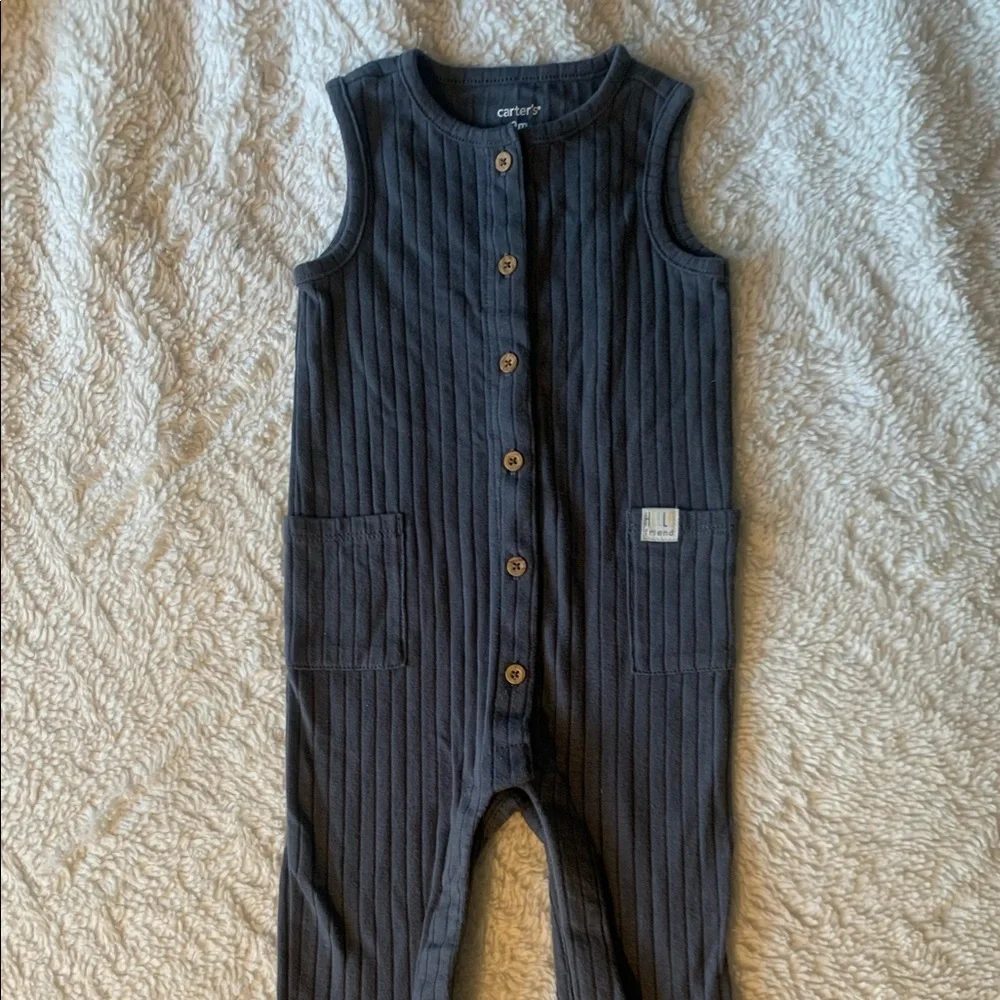 Gray Blue Ribbed romper summery versatile sleeveless - Picture 3 of 8